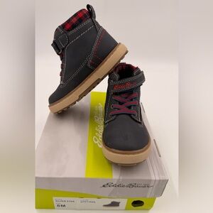 Eddie Bauer Kids Black and Tan Boots with Red Accents
